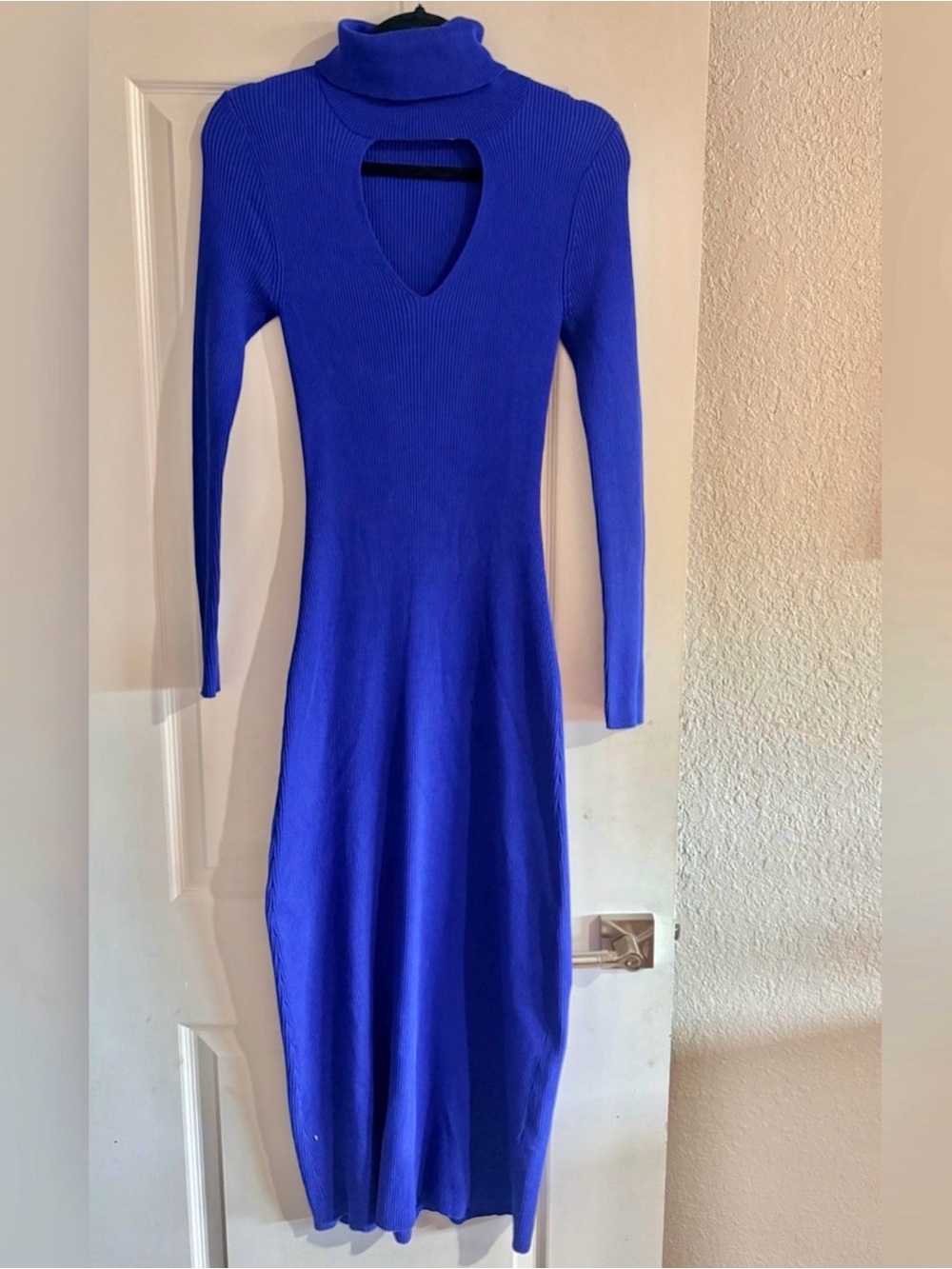 Zara Cobalt Blue Long-Sleeve Turtleneck Dress with Keyhole
